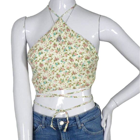 Honey Punch floral halter crop top stretchy back size XS - Picture 1 of 5